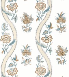 Ribbon Floral Wallpaper by Thibaut Beige and Spa Blue Ribbon Floral Wallpaper by Thibaut Beige and Spa Blue