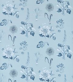 Roseraie Fabric by Clarke & Clarke Denim Roseraie Fabric by Clarke & Clarke Denim