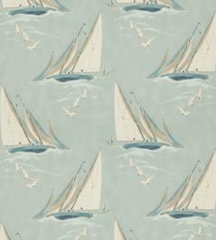 Round The Island Fabric by Mulberry Home Blue Round The Island Fabric by Mulberry Home Blue