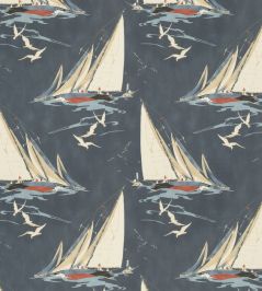 Round The Island Fabric by Mulberry Home Indigo Round The Island Fabric by Mulberry Home Indigo
