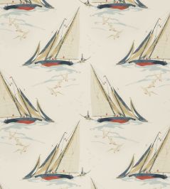 Round The Island Fabric by Mulberry Home Red/Blue Round The Island Fabric by Mulberry Home Red/Blue
