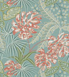 Rousseau Wallpaper by Jane Churchill Teal/Coral Rousseau Wallpaper by Jane Churchill Teal/Coral
