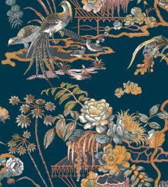 Sacred Pheasants Wallpaper by Coordonne Sapphire Sacred Pheasants Wallpaper by Coordonne Sapphire