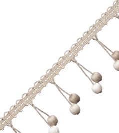 Veranda Linen Beaded Fringe Trimming by Samuel & Sons Silver Birch Veranda Linen Beaded Fringe Trimming by Samuel & Sons Silver Birch