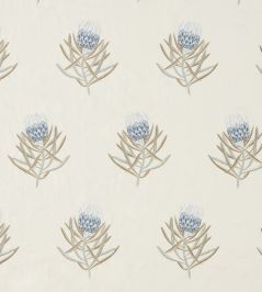 Protea Flower Fabric by Sanderson China Blue / Linen Protea Flower Fabric by Sanderson China Blue / Linen