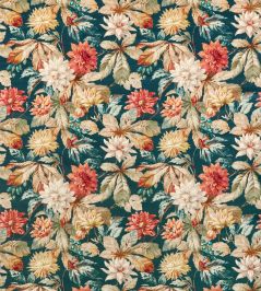 Dahlia And Rosehip Velvets Fabric by Sanderson Teal / Russet Dahlia And Rosehip Velvets Fabric by Sanderson Teal / Russet