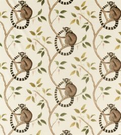 Ringtailed Lemur Fabric by Sanderson Olive Ringtailed Lemur Fabric by Sanderson Olive