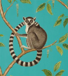 Ringtailed Lemur Wallpaper by Sanderson Teal Ringtailed Lemur Wallpaper by Sanderson Teal