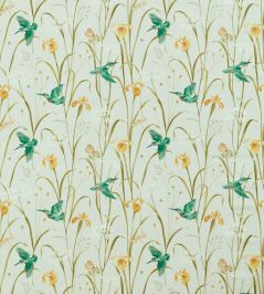 Kingfisher And Iris Fabric by Sanderson Teal/Amber Kingfisher And Iris Fabric by Sanderson Teal/Amber