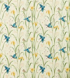 Kingfisher And Iris Fabric by Sanderson Azure/Linen Kingfisher And Iris Fabric by Sanderson Azure/Linen