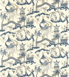Pagoda River Fabric by Sanderson Indigo/Blue Pagoda River Fabric by Sanderson Indigo/Blue