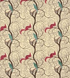 Squirrel & Dove Embroidery Fabric by Sanderson Teal/Red Squirrel & Dove Embroidery Fabric by Sanderson Teal/Red