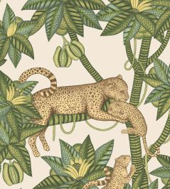 Satara Wallpaper by Cole & Son Spring Green & Sand on Linen Satara Wallpaper by Cole & Son Spring Green & Sand on Linen