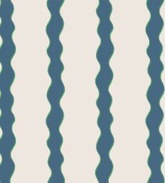 Scroll Stripe Fabric by Parker & Jules Day Blue Scroll Stripe Fabric by Parker & Jules Day Blue