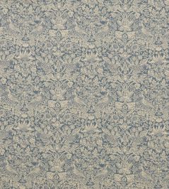 Strawberry Meadowfield in Ladbroke Linen Fabric by Liberty Lapis Strawberry Meadowfield in Ladbroke Linen Fabric by Liberty Lapis