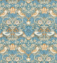 Strawberry Thief Wallpaper by Clarke & Clarke Denim/Spice Strawberry Thief Wallpaper by Clarke & Clarke Denim/Spice