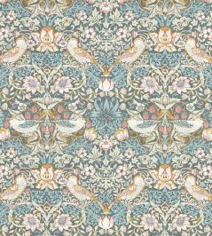 Strawberry Thief Wallpaper by Clarke & Clarke Slate/Blush Strawberry Thief Wallpaper by Clarke & Clarke Slate/Blush