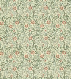 Sweet Briar Fabric by Morris & Co Green/Coral Sweet Briar Fabric by Morris & Co Green/Coral