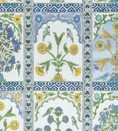 Indian Panel Fabric by Thibaut Blue and Yellow Indian Panel Fabric by Thibaut Blue and Yellow