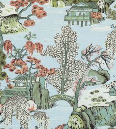 Asian Scenic Fabric by Thibaut Robin's Egg Asian Scenic Fabric by Thibaut Robin's Egg