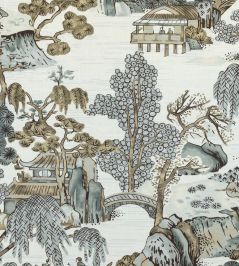 Asian Scenic Fabric by Thibaut Grey Asian Scenic Fabric by Thibaut Grey