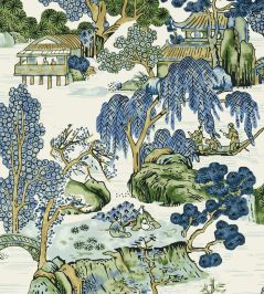 Asian Scenic Wallpaper by Thibaut Blue and Green Asian Scenic Wallpaper by Thibaut Blue and Green