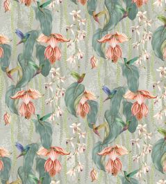 Trailing Orchid Velvet Fabric by Osborne & Little Coral/Silver Trailing Orchid Velvet Fabric by Osborne & Little Coral/Silver
