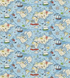 Treasure Map Fabric by Sanderson Sea Blue Treasure Map Fabric by Sanderson Sea Blue