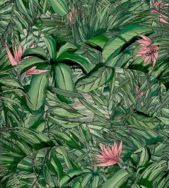 Tropical Forest Wallpaper by Brand McKenzie Dark Green / Pink Tropical Forest Wallpaper by Brand McKenzie Dark Green / Pink