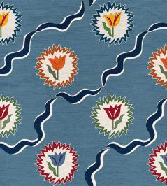 Tulips of Belgravia Linen Fabric by Ottoline Blue Tulips of Belgravia Linen Fabric by Ottoline Blue