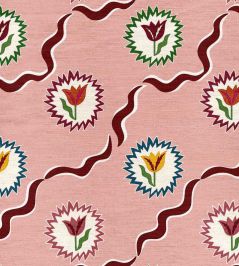 Tulips of Belgravia Linen Fabric by Ottoline Burgundy Tulips of Belgravia Linen Fabric by Ottoline Burgundy