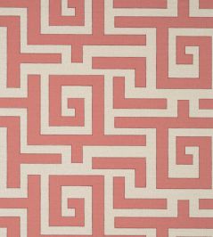 Tulum Applique Fabric by Thibaut Coral on Natural Tulum Applique Fabric by Thibaut Coral on Natural