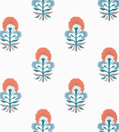 Tybee Bud Wallpaper by Thibaut French Blue and Coral Tybee Bud Wallpaper by Thibaut French Blue and Coral