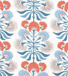 Tybee Tree Fabric by Thibaut French Blue and Coral Tybee Tree Fabric by Thibaut French Blue and Coral