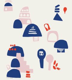 Village By Babel Brune Mural by Casadeco Pink Village By Babel Brune Mural by Casadeco Pink