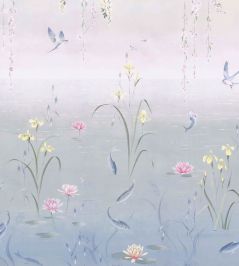 Water Garden Mural by Sanderson Soft Jade - Pink Blossom Water Garden Mural by Sanderson Soft Jade - Pink Blossom