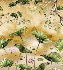Waterlily Sunset Mural by Avalana Metallic Gold Waterlily Sunset Mural by Avalana Metallic Gold