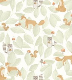 Woodland Friends Wallpaper by Casadeco Vert Amande Woodland Friends Wallpaper by Casadeco Vert Amande
