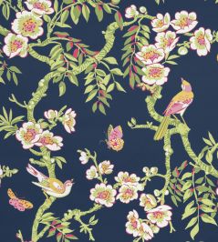 Yukio Fabric by Thibaut Navy and Pink Yukio Fabric by Thibaut Navy and Pink