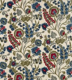 Hardwick Crewel Fabric by Zoffany Sunstone / Indigo Hardwick Crewel Fabric by Zoffany Sunstone / Indigo