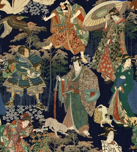 Samurai and Geisha Wallpaper in Anthracite by MINDTHEGAP | Jane