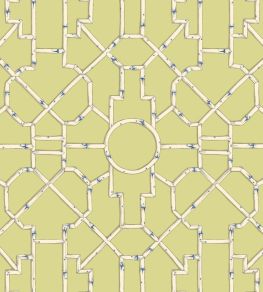 Baldwin Bamboo Wallpaper by Scalamandre Cream & Blue On Lettuce