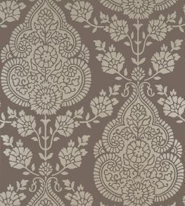 Balmuccia Damask Wallpaper by Anna French Pewter on Chestnut Balmuccia Damask Wallpaper by Anna French Pewter on Chestnut