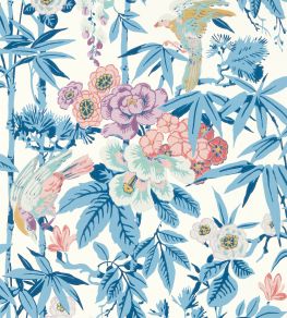 Bamboo & Birds Wallpaper by Sanderson China Blue / Lotus Pink Bamboo & Birds Wallpaper by Sanderson China Blue / Lotus Pink