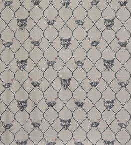 Fox And Hen Fabric by Barneby Gates Charcoal/Pink on Natural Fox And Hen Fabric by Barneby Gates Charcoal/Pink on Natural