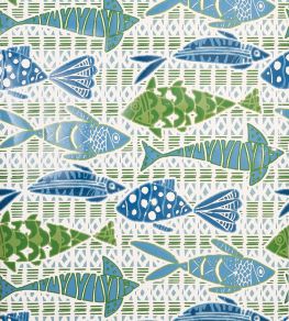 Batik Fish Wallpaper by Thibaut Blue and Green Batik Fish Wallpaper by Thibaut Blue and Green