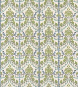 Birds & Cherries Fabric by GP & J Baker Green/Blue