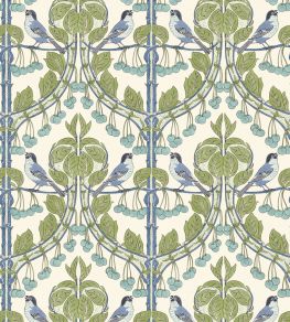 Birds & Cherries Wallpaper by GP & J Baker Green/Blue Birds & Cherries Wallpaper by GP & J Baker Green/Blue