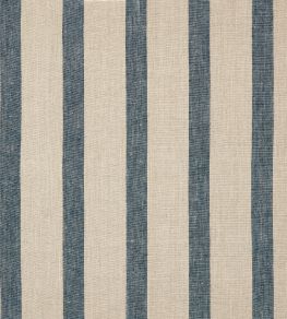 Bold Stripe Linen Fabric by Volga Linen Prussian Blue/ Natural
