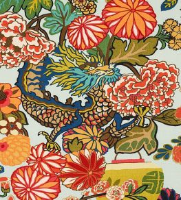 Chiang Mai Dragon Fabric by Schumacher Aquamarine